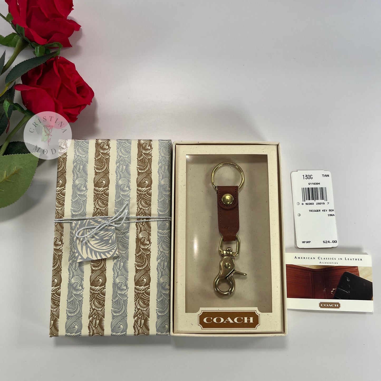 NEW Vintage Coach Trigger Snap Key Fob Gift Box British Tan