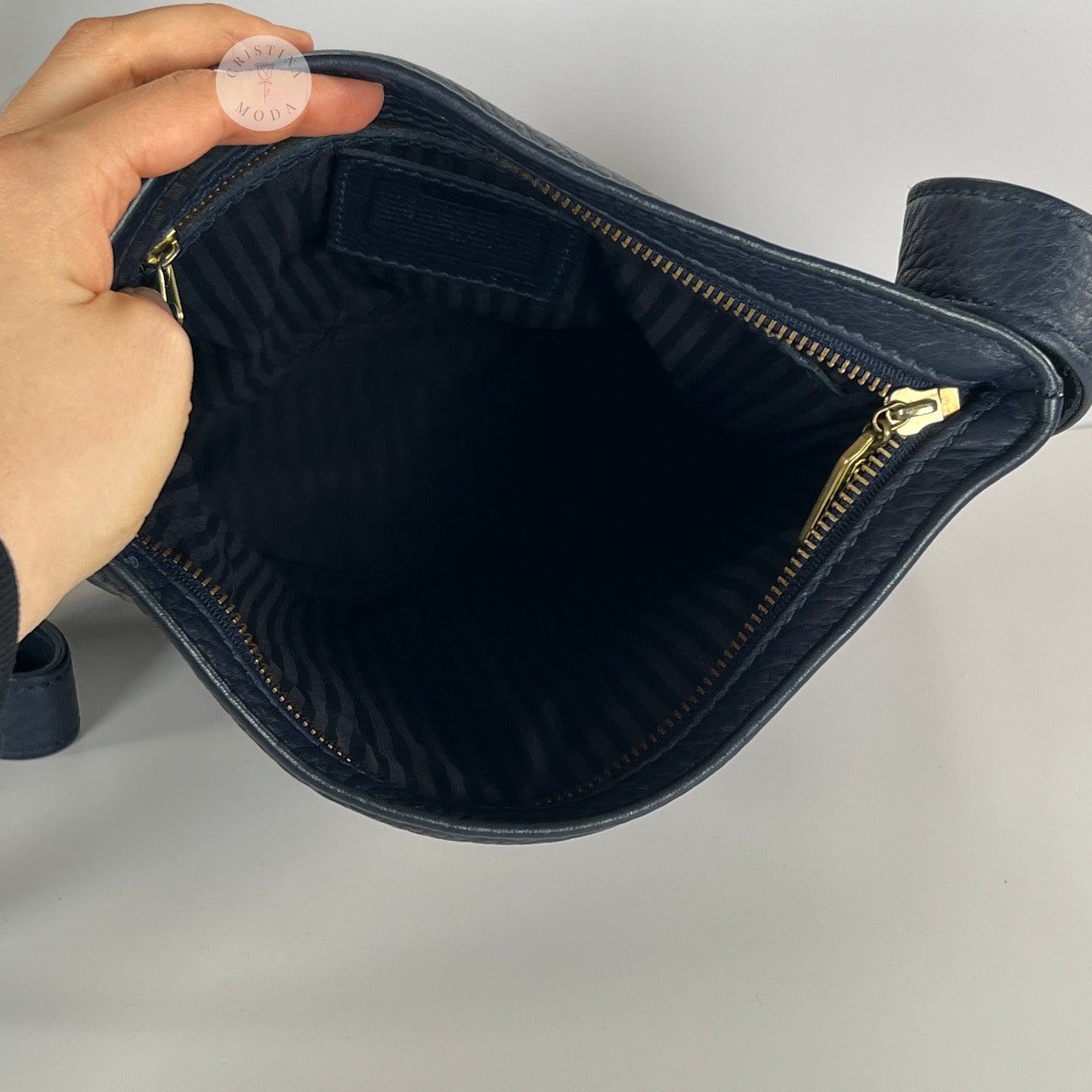 Vintage Coach Small Bucket Zip Natural Grain 4907 Navy