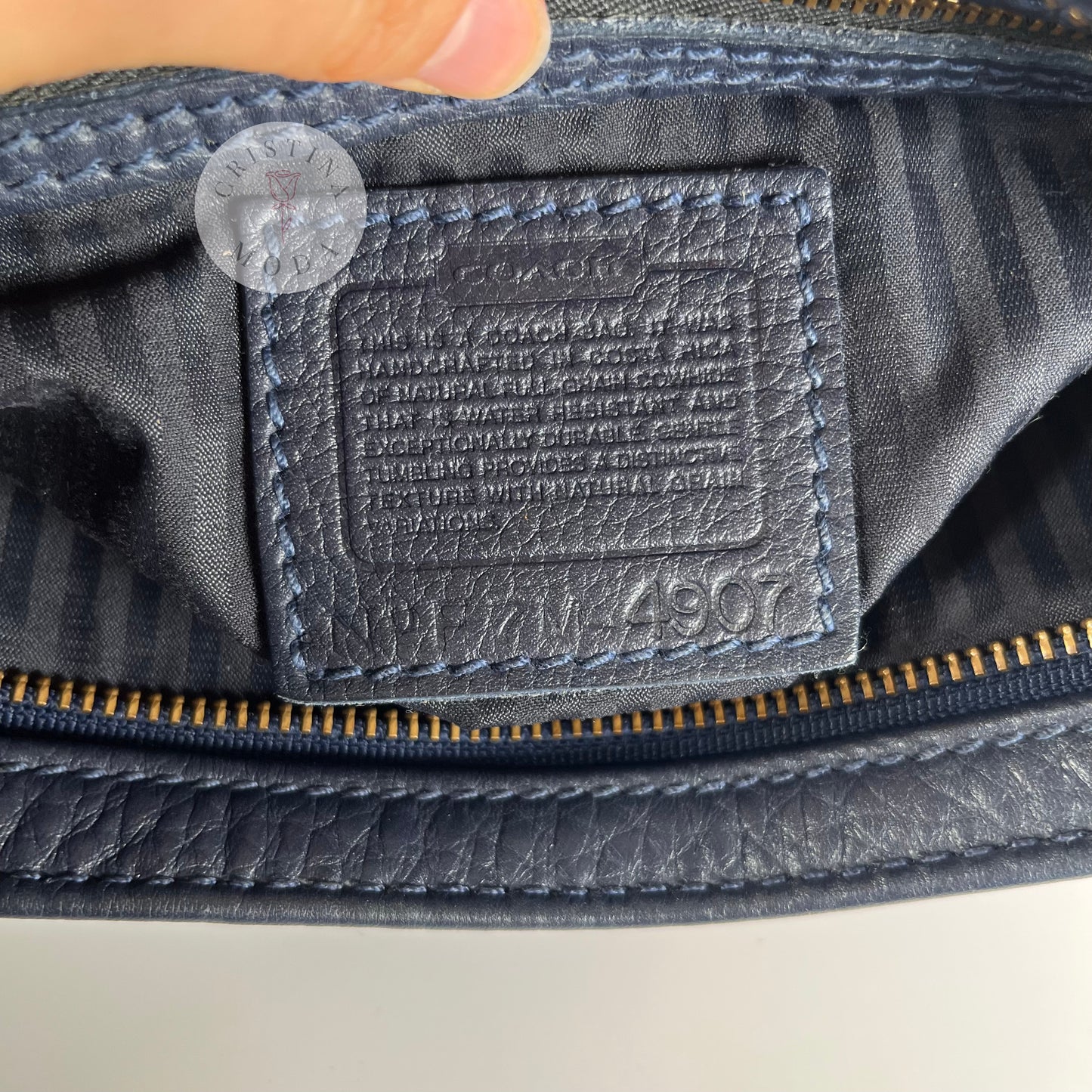 Vintage Coach Small Bucket Zip Natural Grain 4907 Navy