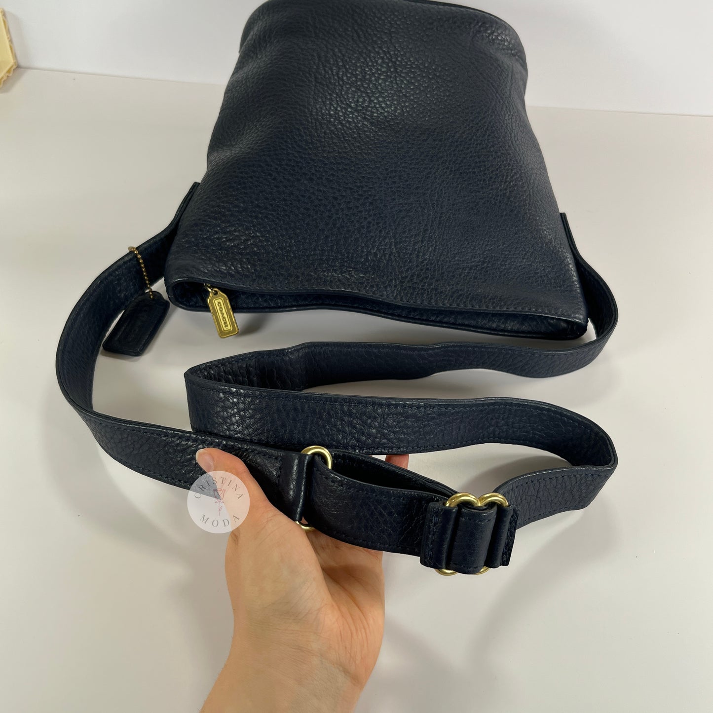 Vintage Coach Small Bucket Zip Natural Grain 4907 Navy