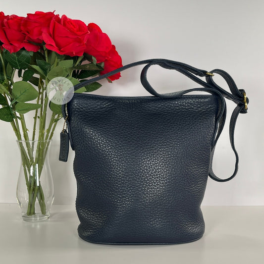 Vintage Coach Small Bucket Zip Natural Grain 4907 Navy