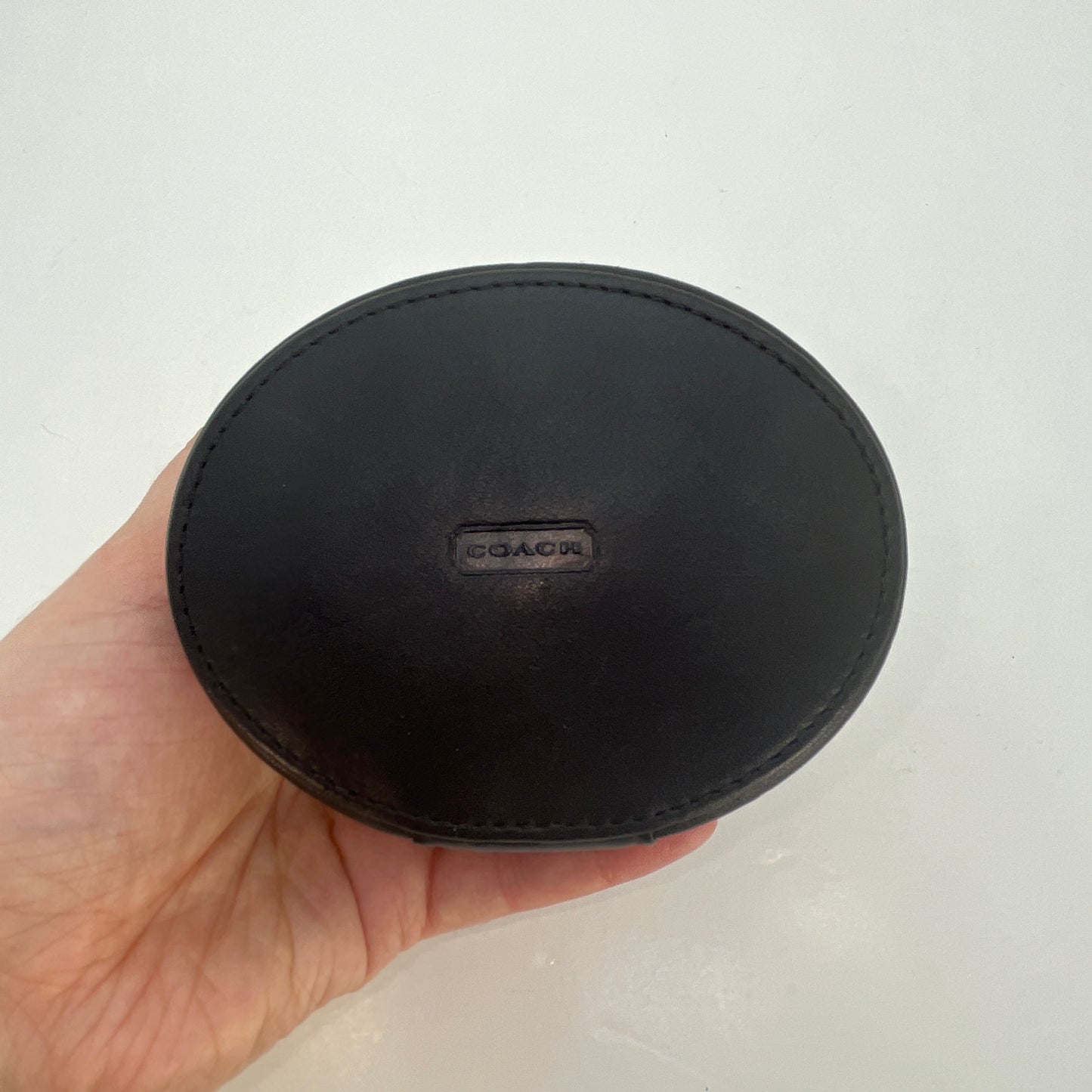 Vintage Coach Round Zip Jewelry Case Black Leather