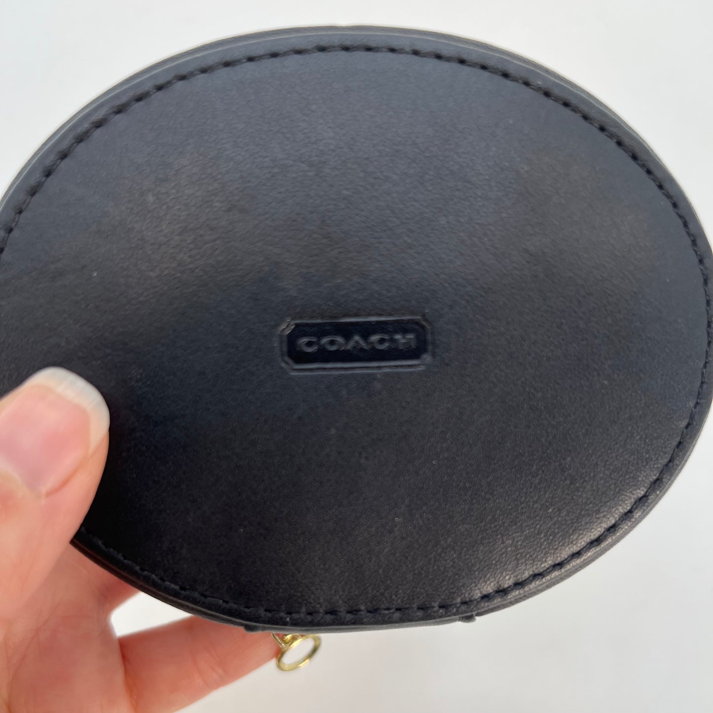 Vintage Coach Round Zip Jewelry Case Black Leather