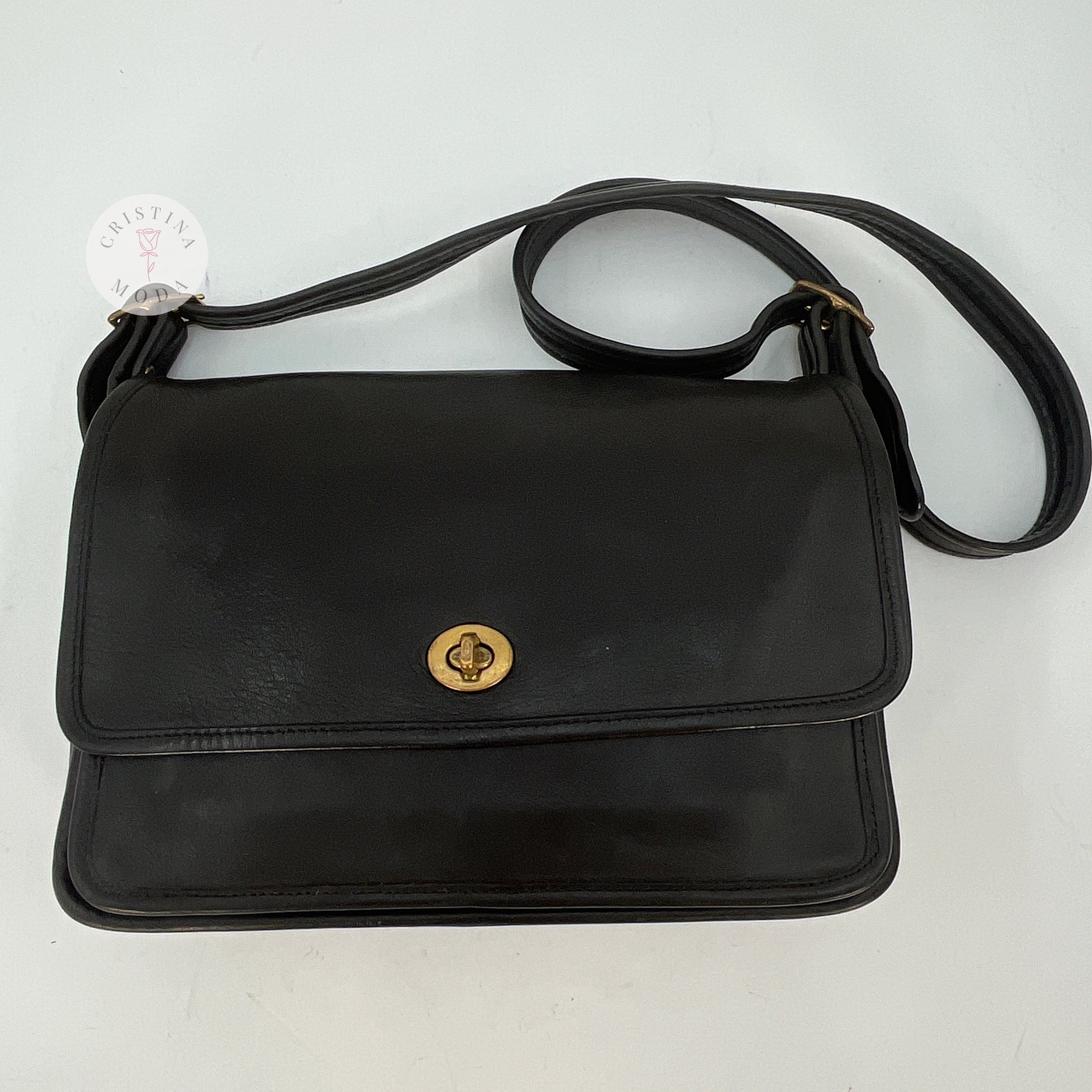 Coach Vintage USA Made Black Leather newest Crossbody Bag Purse [H1D-9715]