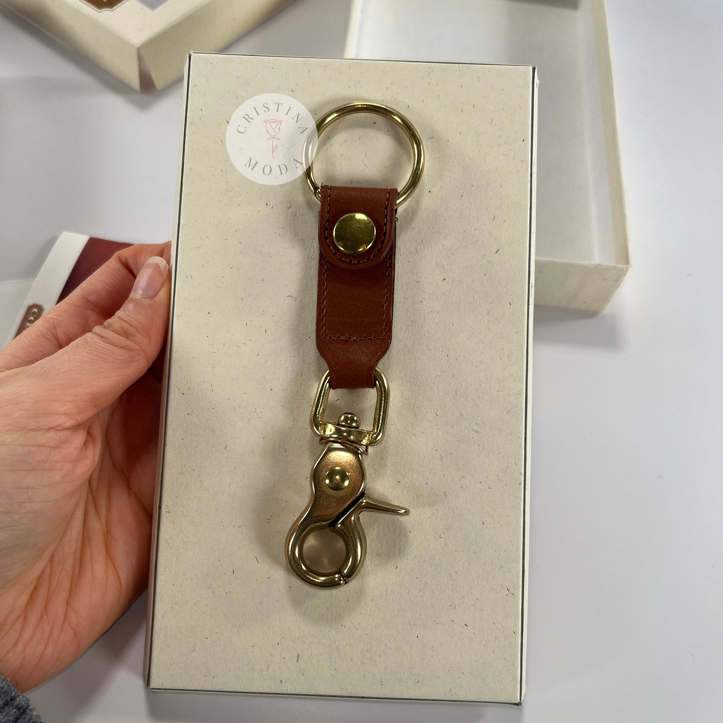 NEW Vintage Coach Trigger Snap Key Fob Gift Box British Tan