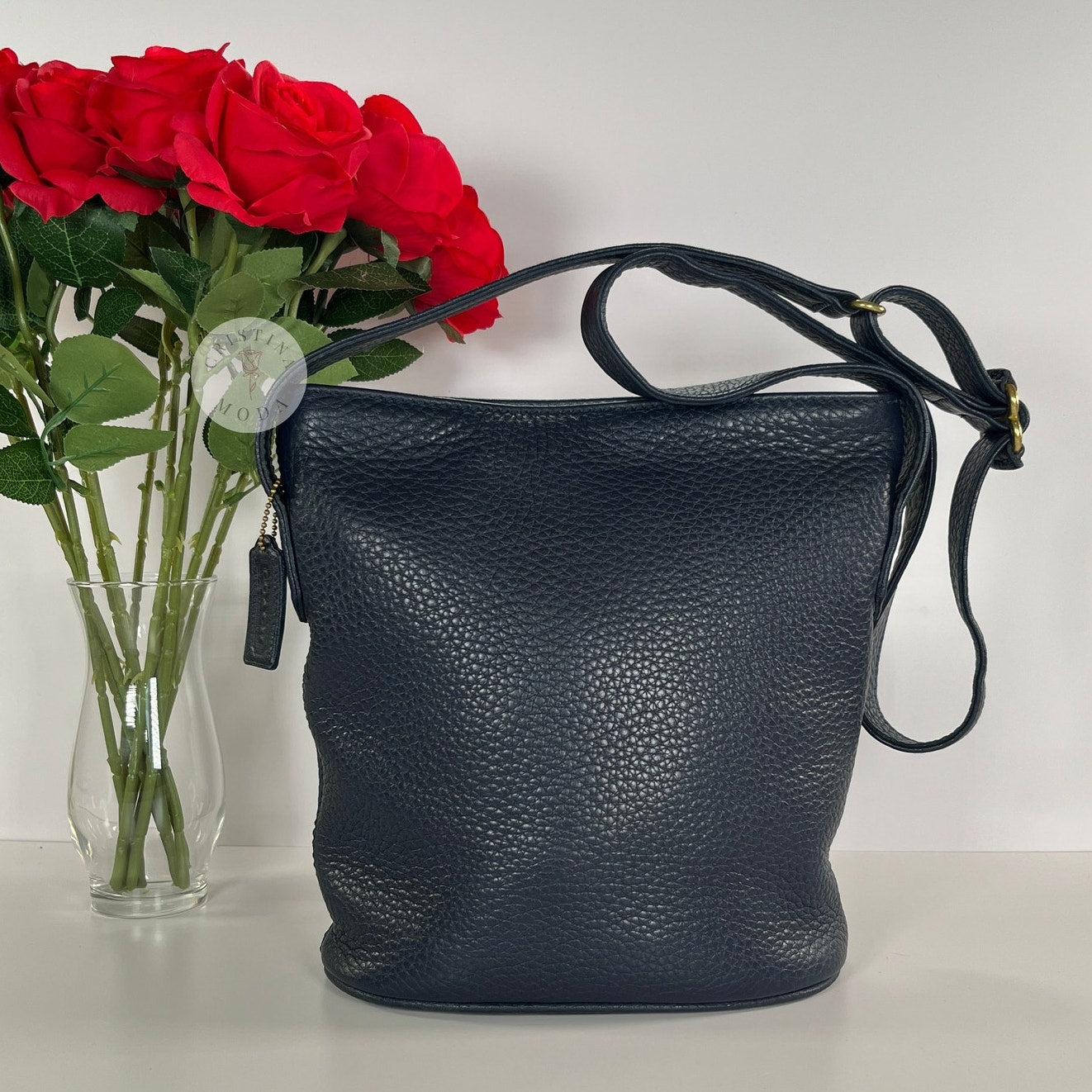 Vintage Coach Small Bucket Zip Natural Grain 4907 Navy