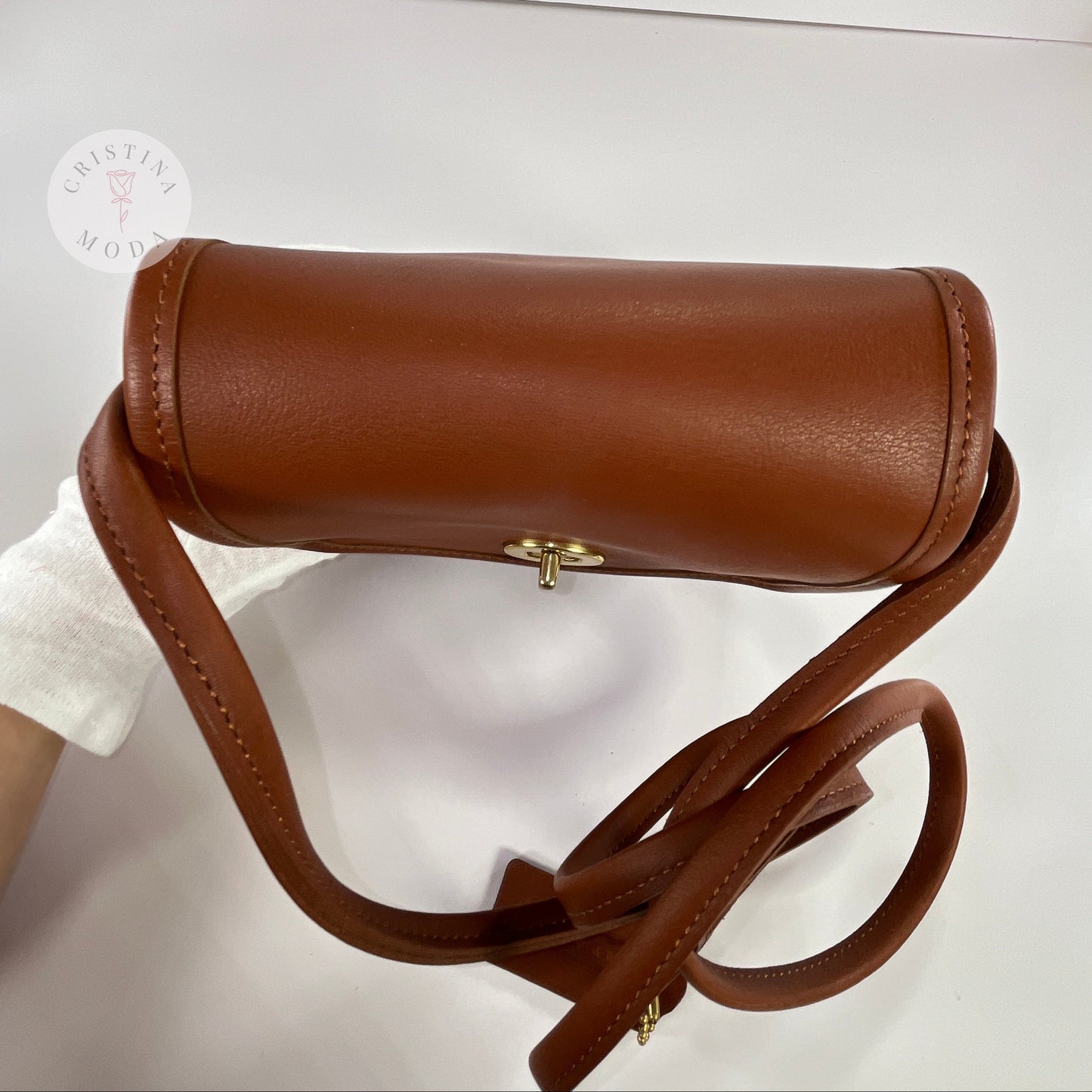 Vintage Coach Scooter Bag in British Tan, view of top of bag