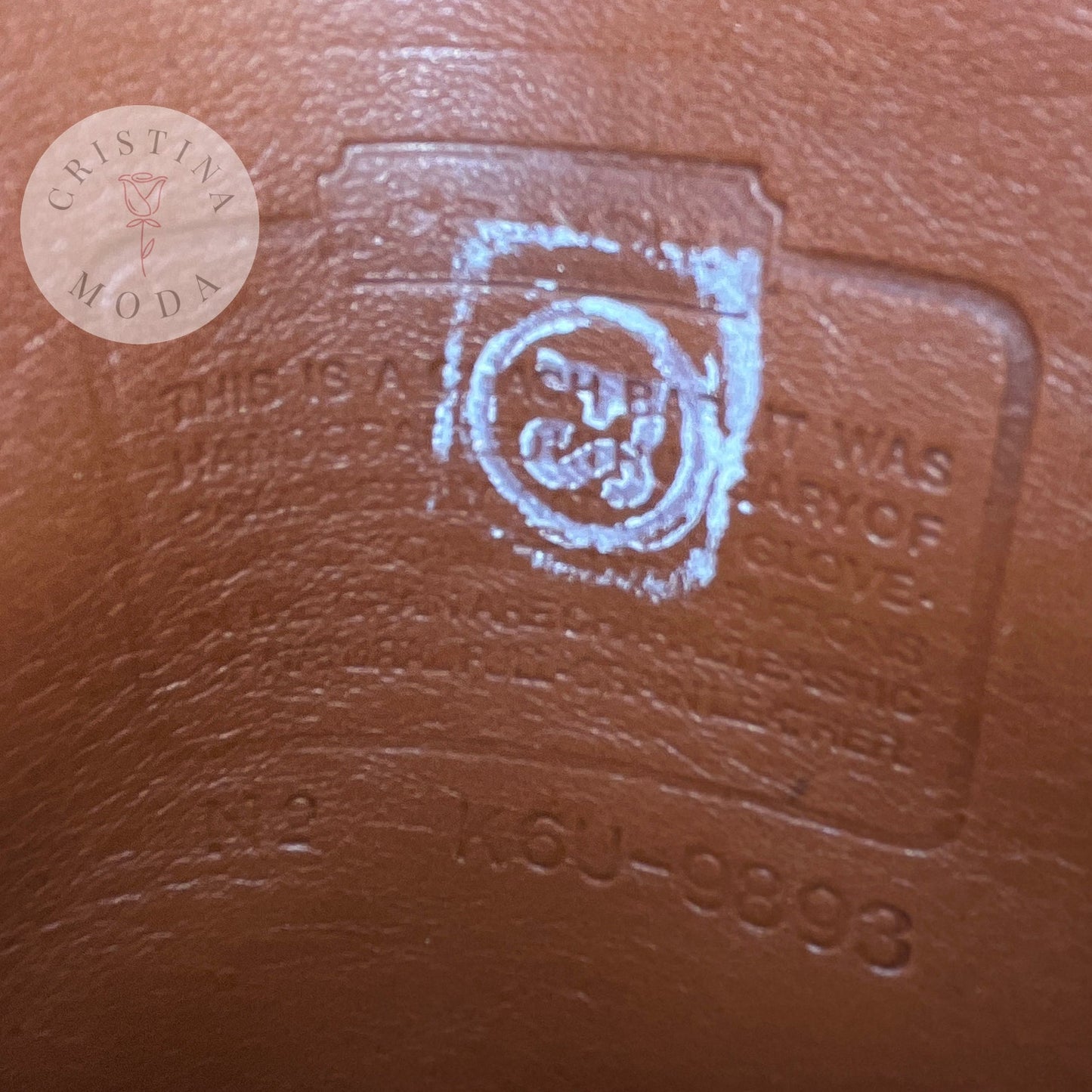 Vintage Coach Scooter Bag in British Tan, view of creed and serial number