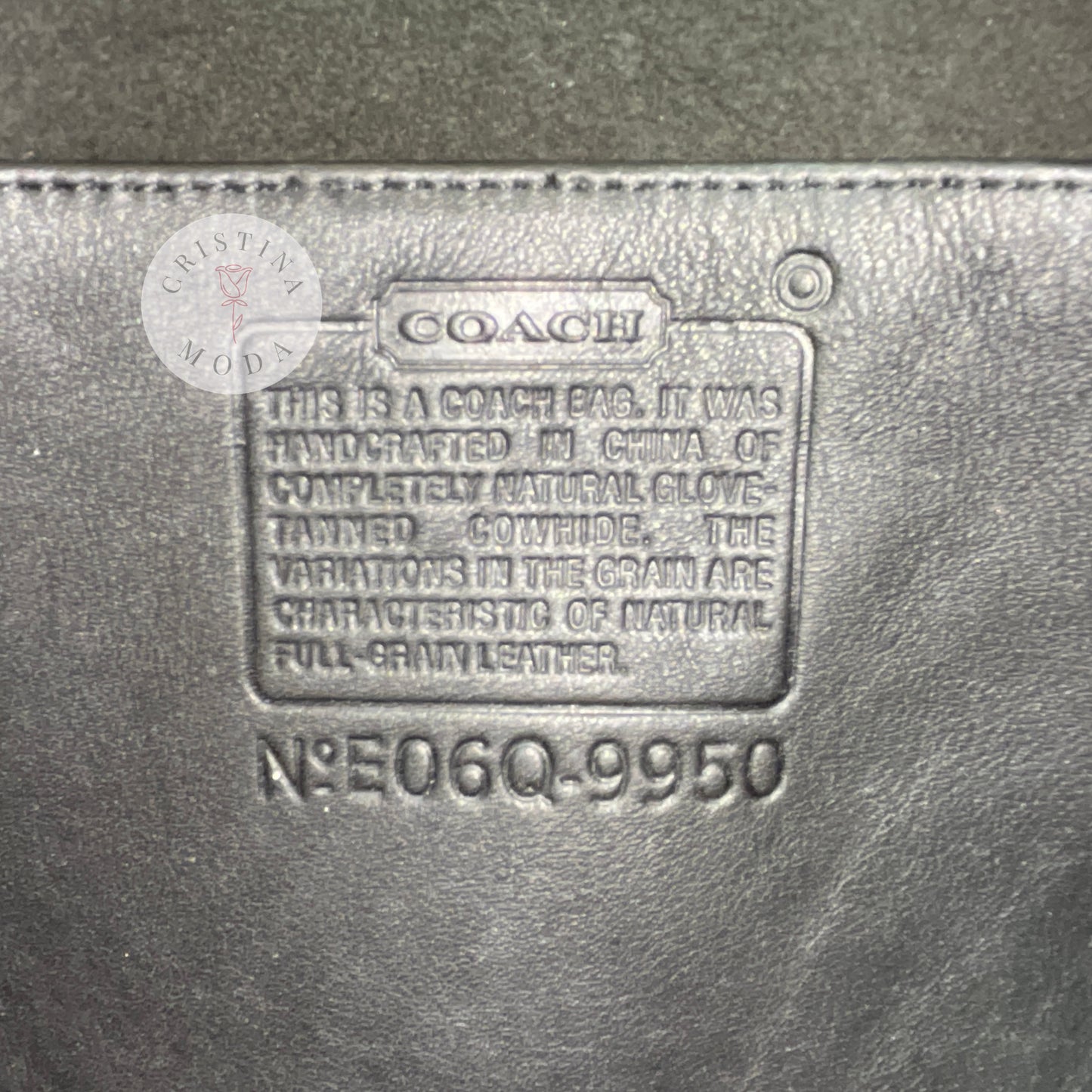 Photo of the Coach creed and serial number