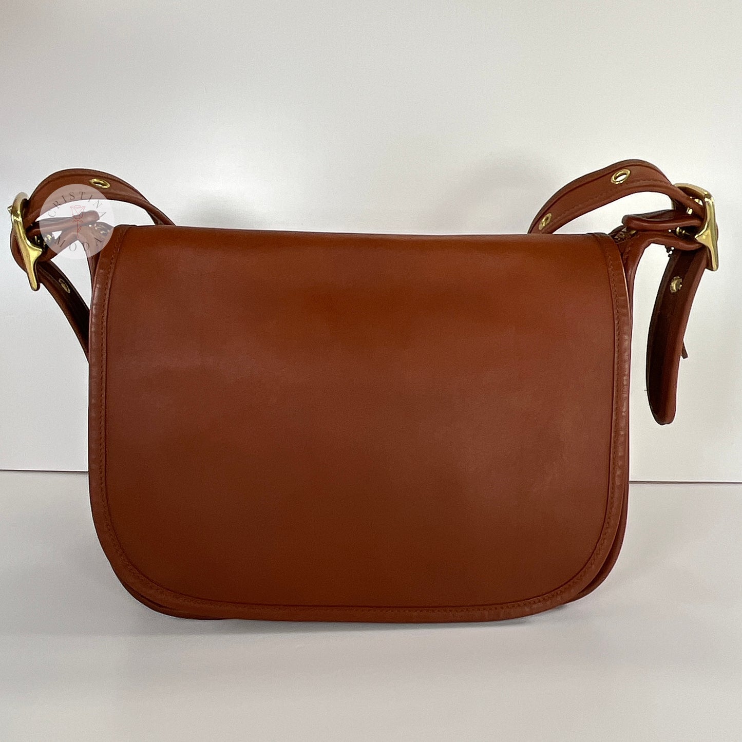 View of front of vintage coach Patricia's Legacy Bag in British Tan