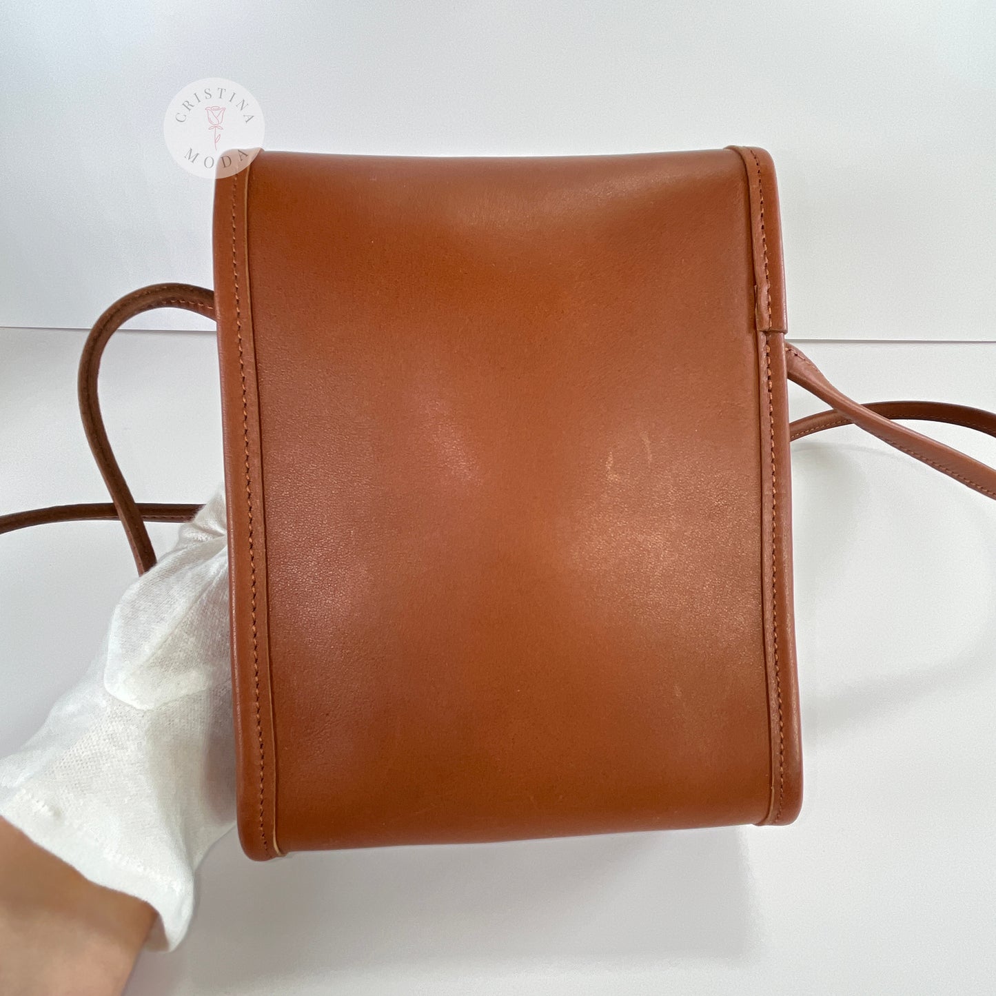 Back view of the British Tan vintage Coach Scooter Bag