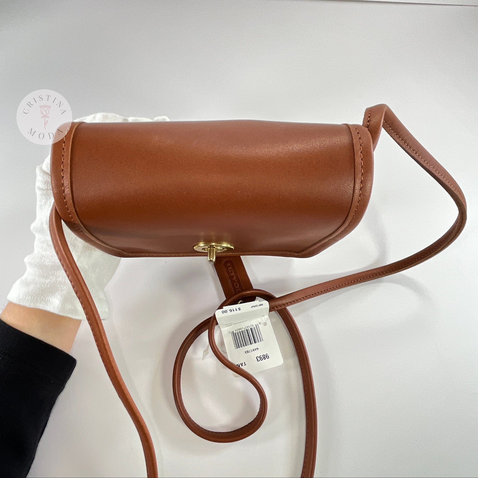 Top view of the British Tan vintage Coach Scooter Bag