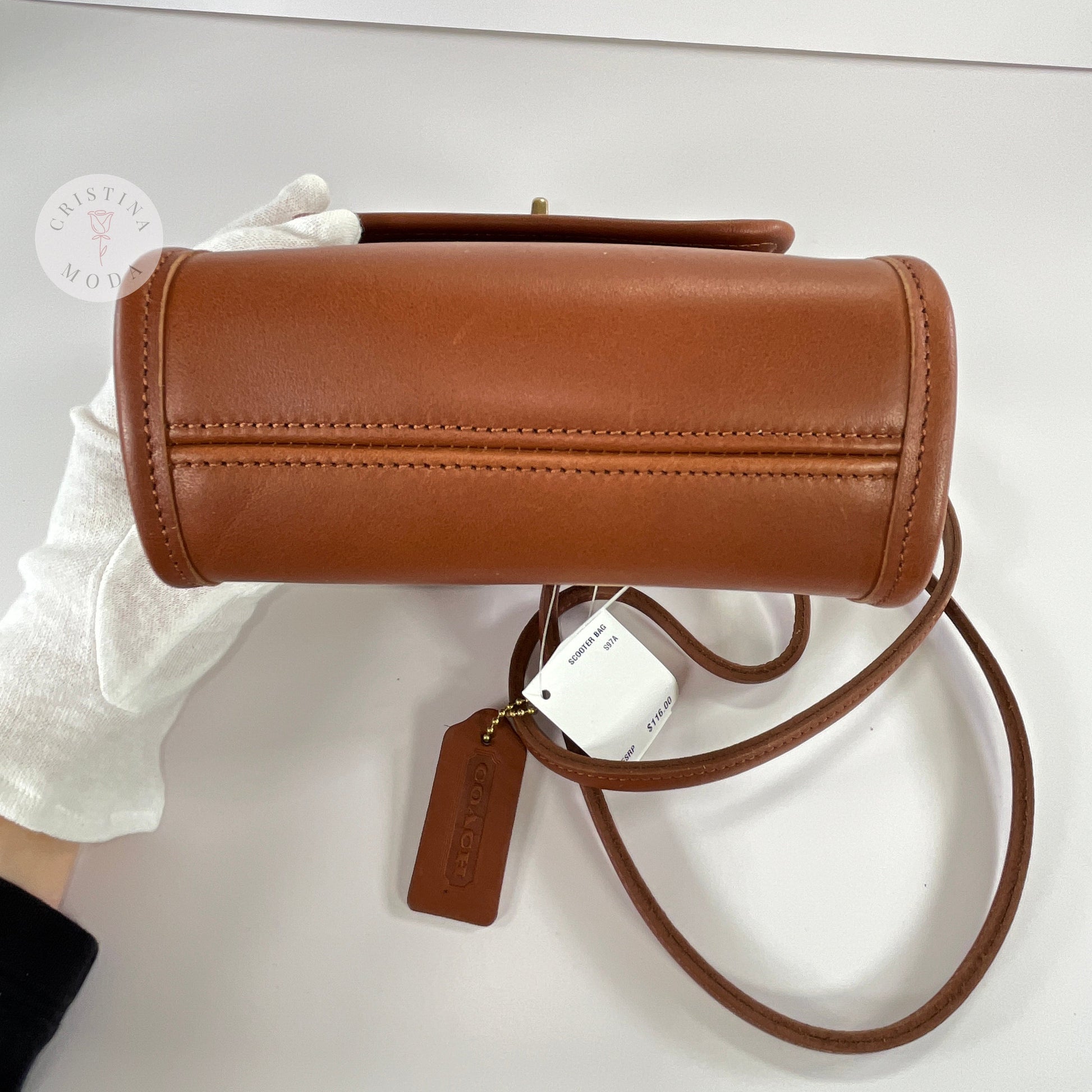 Bottom view of the British Tan vintage Coach Scooter Bag