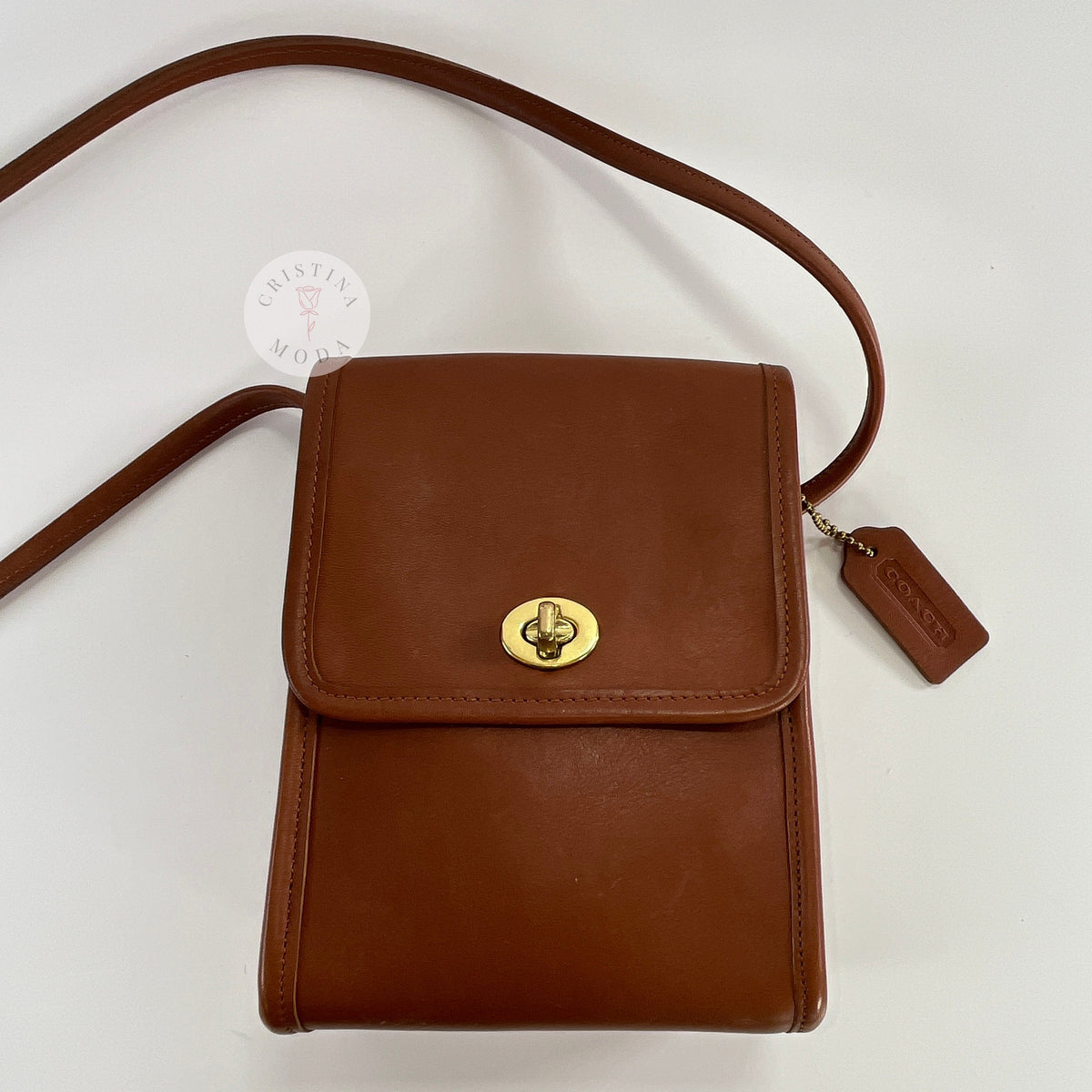 Vintage Coach Scooter bag in British Tan leather, front view