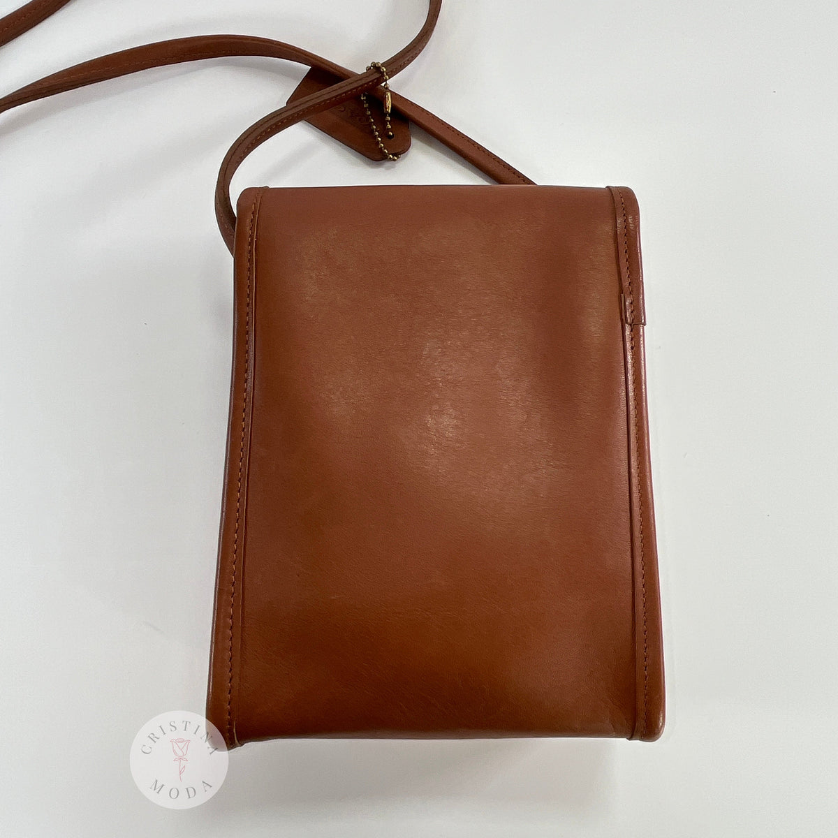 Vintage Coach Scooter bag in British Tan leather, back view