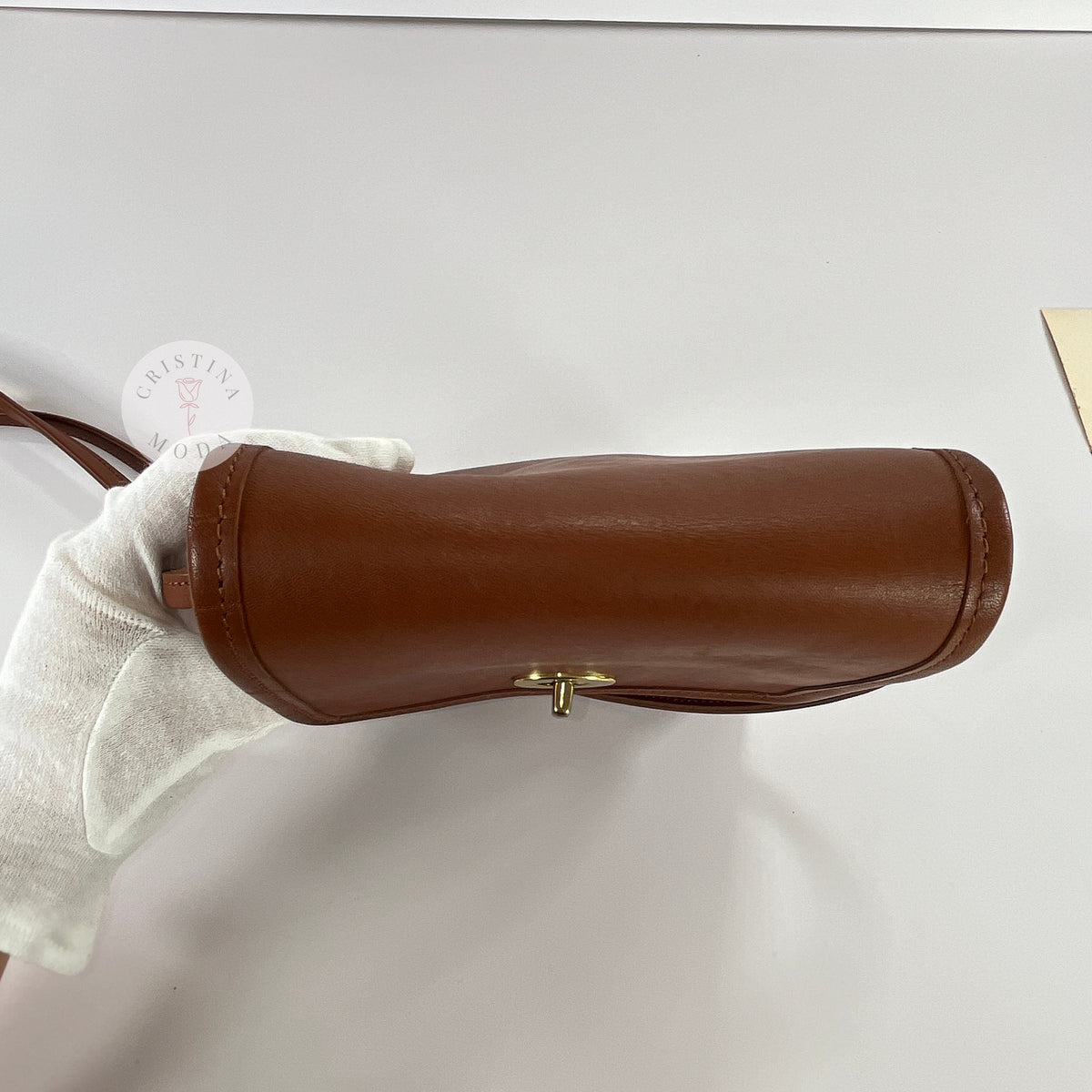 Vintage Coach Scooter bag in British Tan leather, top view