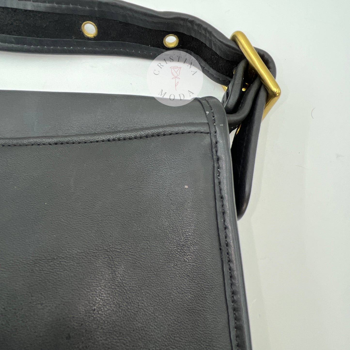 Close up of mark on back of vintage coach stewardess bag