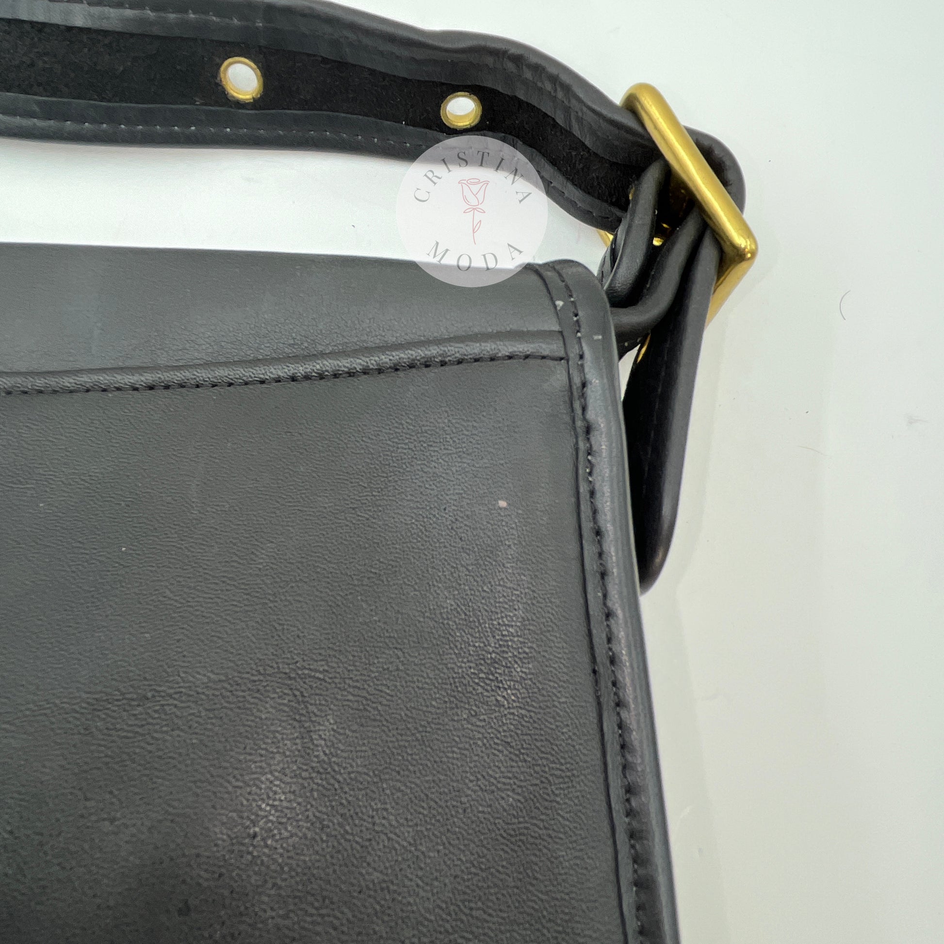 Close up of mark on back of vintage coach stewardess bag