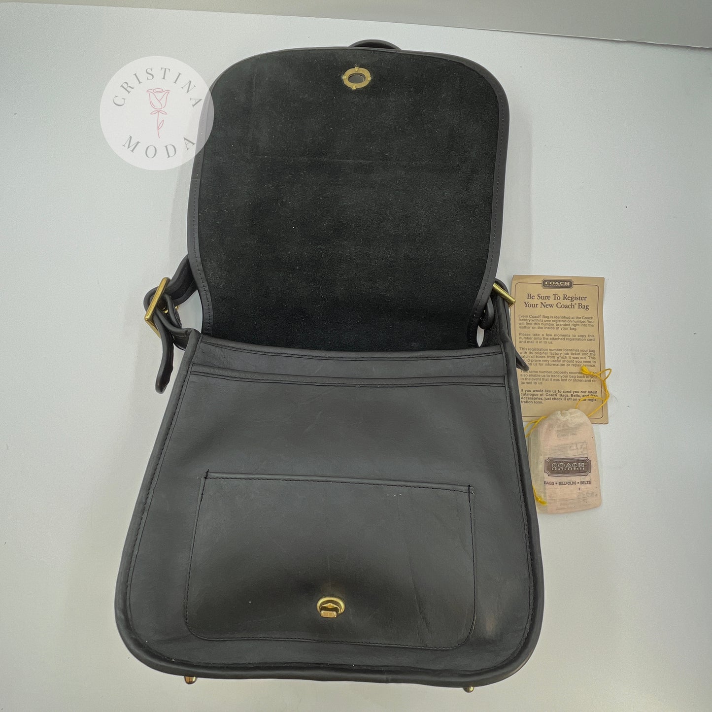 Under the front flap of vintage coach stewardess bag