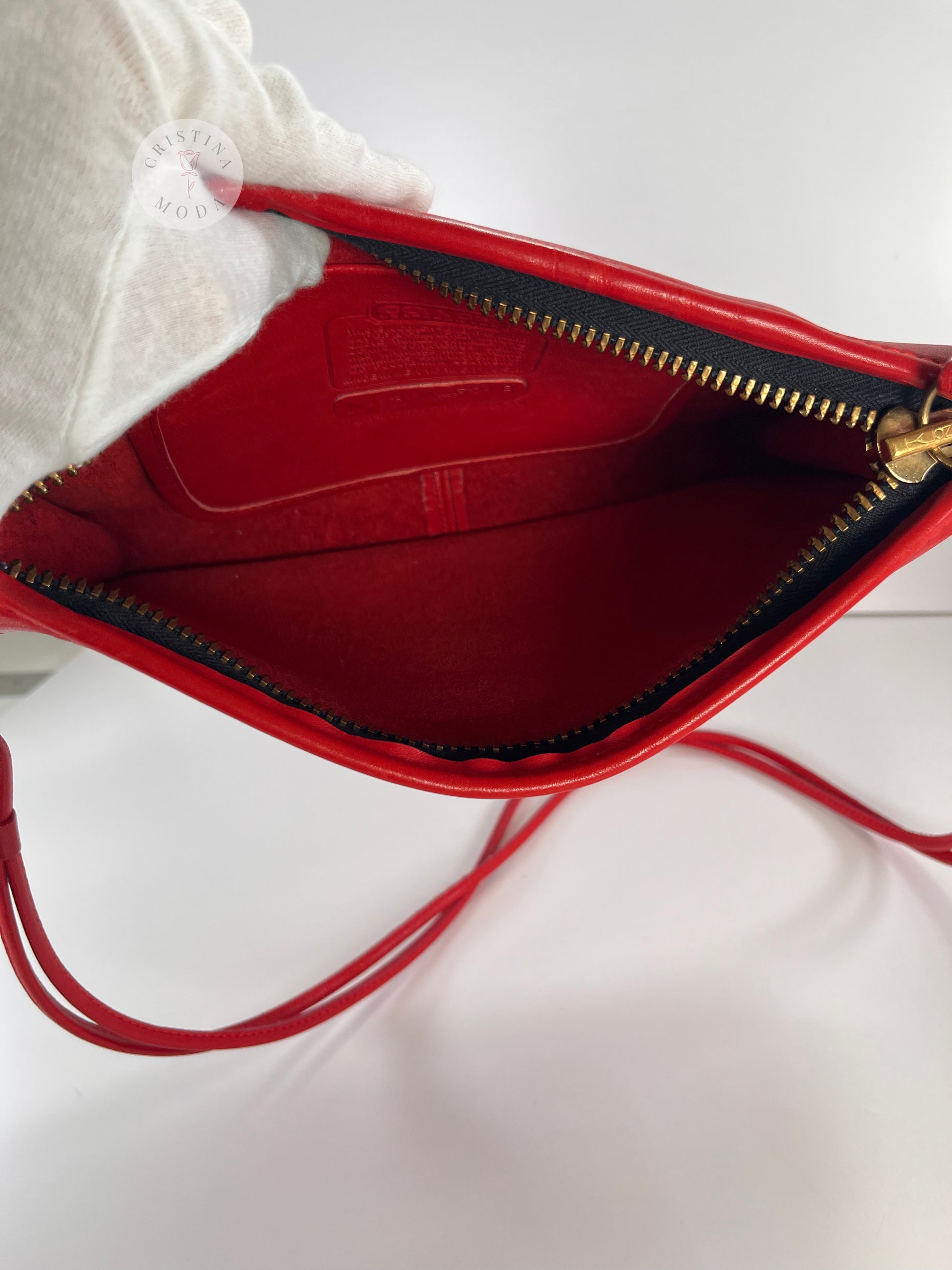 Vintage Coach Zippered Clutch in Red, view of inside of bag