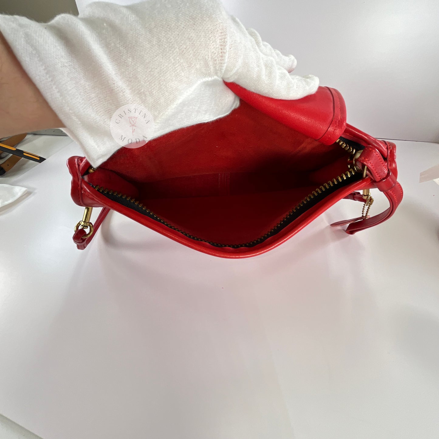 Vintage Coach Zippered Clutch in Red, view of inside of bag