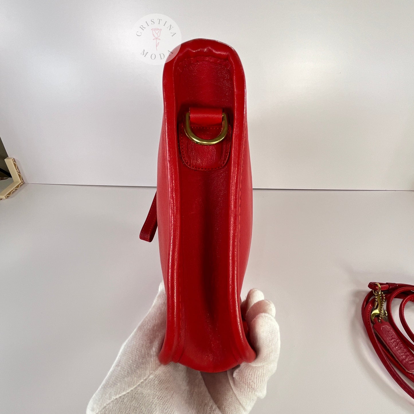 Vintage Coach Zippered Clutch in Red, view of side