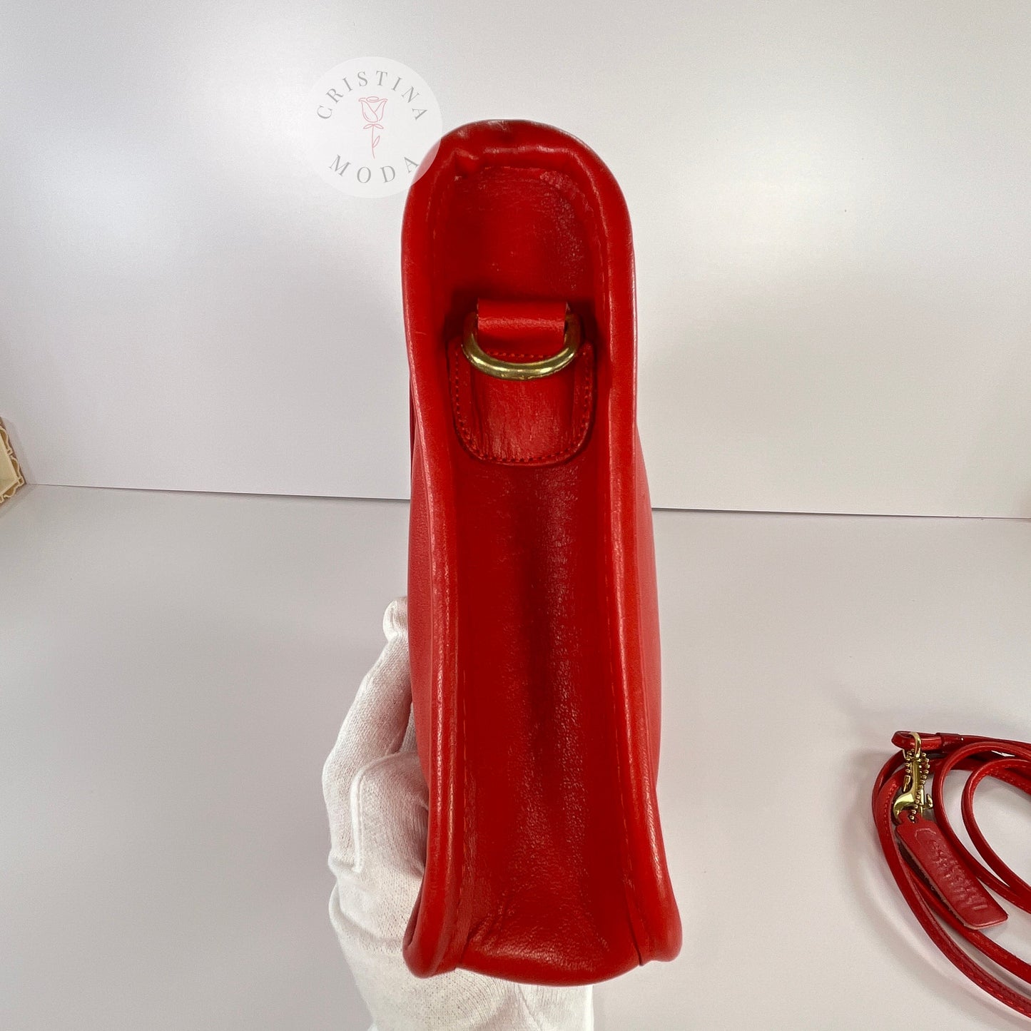 Vintage Coach Zippered Clutch in Red, view of side