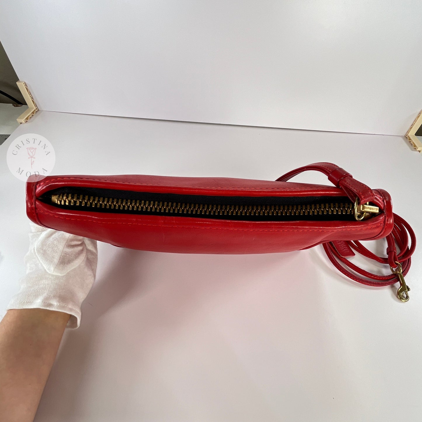 Vintage Coach Zippered Clutch in Red, view of top